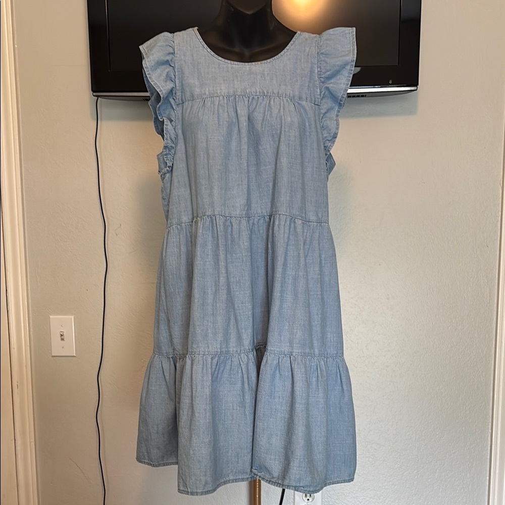 Light Blue Ruffle Sleeve Tiered Dress - Picture 5 of 9